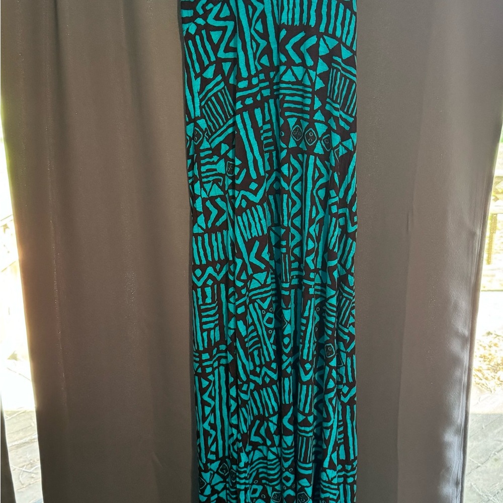 Geometric Teal & Brown Maxi Dress